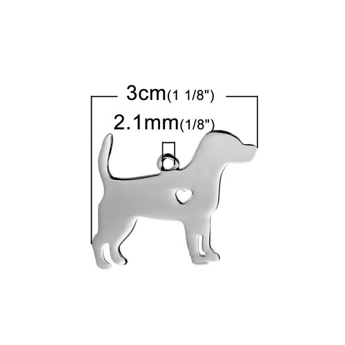 Immagine di 1 Pz 304 Acciaio Inossidabile Beniamino Contorno Etichette di Stampaggio Vuote Ciondoli Beagle Cuore Tono Argento Lucidatura su Entrambi i Lati 30mm x 24mm 
