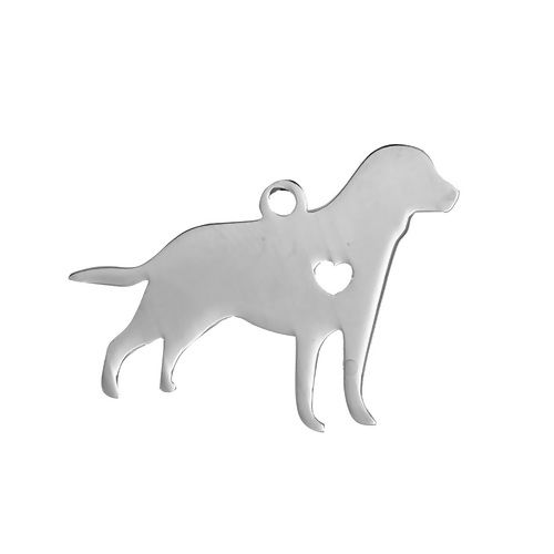 Bild von 1 Stück 304 Edelstahl Haustier Silhouette Leere Stempeletiketten Charms Labrador Retriever Herz Silberfarbe Doppelseitiges Polieren 29mm x 24mm