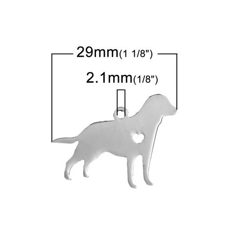 Immagine di 1 Pz 304 Acciaio Inossidabile Beniamino Contorno Etichette di Stampaggio Vuote Charms Labrador Retriever Cuore Tono Argento Lucidatura su Entrambi i Lati 29mm x 24mm 