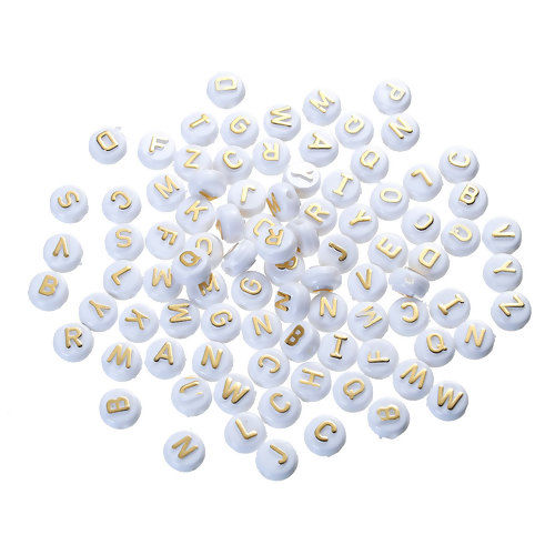 Picture of Acrylic Spacer Beads Round White At Random Mixed Alphabet/ Letter Pattern Enamel About 10mm Dia, Hole: Approx 1.9mm, 200 PCs