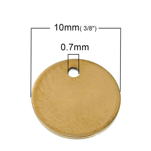 Immagine di Acciaio Inossidabile Etichette di Stampaggio Vuote Charms Tondo Oro Placcato Brunitura a Rulli 10mm Dia, 10 Pz