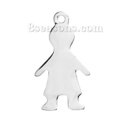 Picture of 2 PCs 304 Stainless Steel Blank Stamping Tags Charms Boy Silver Tone Double-sided Polishing 17mm x 9mm