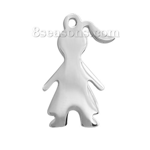Picture of 2 PCs 304 Stainless Steel Blank Stamping Tags Charms Girl Silver Tone Double-sided Polishing 17mm x 11mm