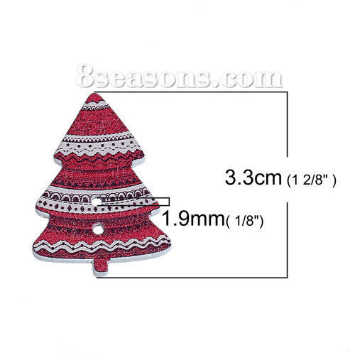 Immagine di Legno Bottone da Cucire Scrapbook Due Fori Albero di Natale A Random 33mm x 25mm, 30 Pz