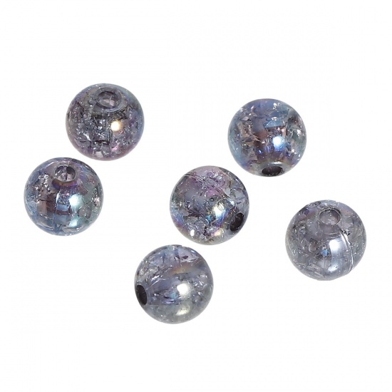 Picture of Acrylic Bubblegum Beads Ball Gray AB Color Crackle About 8mm Dia, Hole: Approx 2mm, 200 PCs