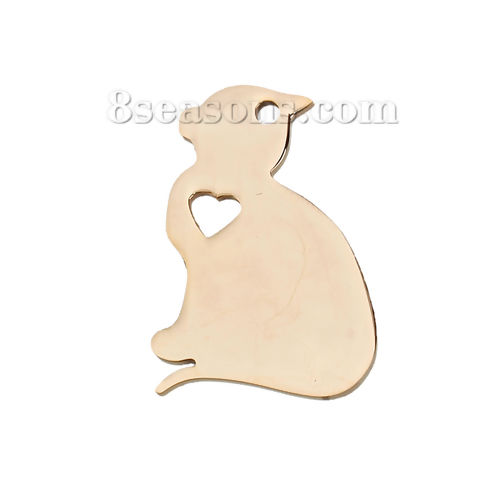 Picture of 1 Piece 304 Stainless Steel Pet Silhouette Blank Stamping Tags Charms Cat Animal Heart Gold Plated Double-sided Polishing 29mm x 20mm