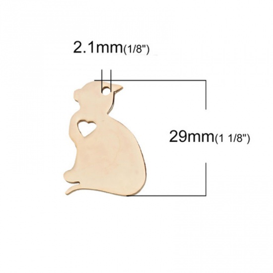 Picture of 1 Piece 304 Stainless Steel Pet Silhouette Blank Stamping Tags Charms Cat Animal Heart Gold Plated Double-sided Polishing 29mm x 20mm