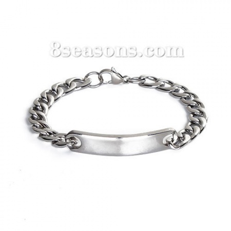 304 Stainless Steel Blank Bar Blank Stamping Tags Bracelets Rectangle Silver Tone One-sided Polishing 22cm(8 5/8") long, 1 Piece