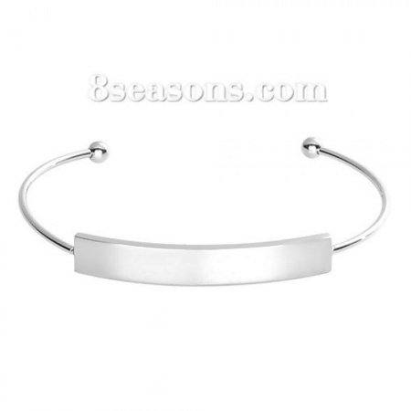 304 Stainless Steel Blank Bar Blank Stamping Tags Open Cuff Bangles Bracelets Rectangle Silver Tone One-sided Polishing 15cm(5 7/8") long, 1 Piece