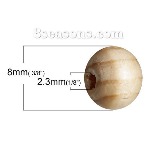 Bild von Hinoki Holz Zwischenperlen Spacer Perlen Rund Naturfarben ca. 8mm D., Loch:ca. 2.3mm, 300 Stück