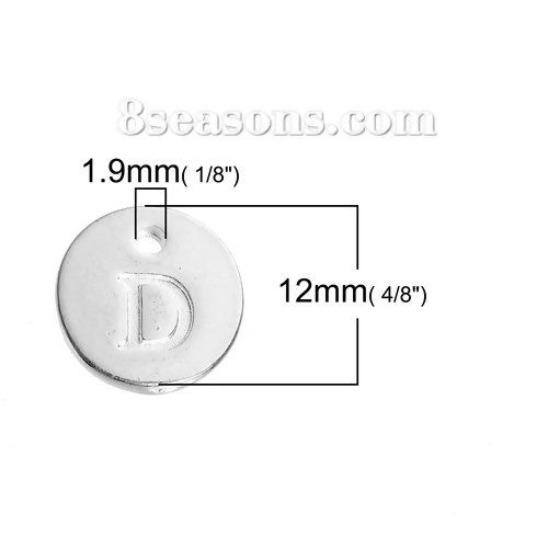 Picture of Zinc Based Alloy Charms Round Silver Plated Mixed Initial Alphabet/ Letter " A-Z " 12mm( 4/8") Dia, 26 PCs