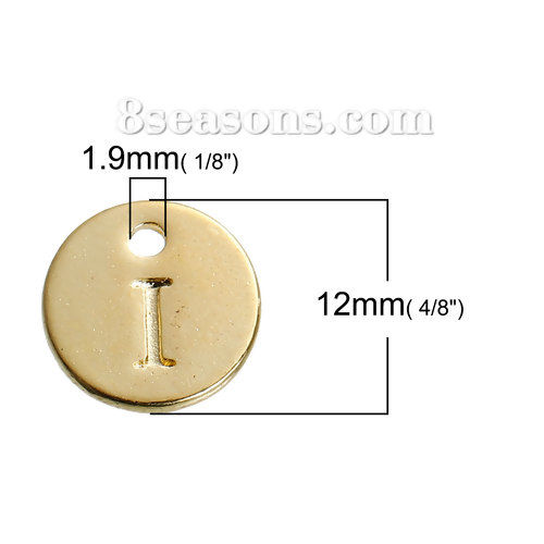 Picture of Zinc Based Alloy Charms Round Gold Plated Mixed Initial Alphabet/ Letter " A-Z " 12mm( 4/8") Dia, 26 PCs