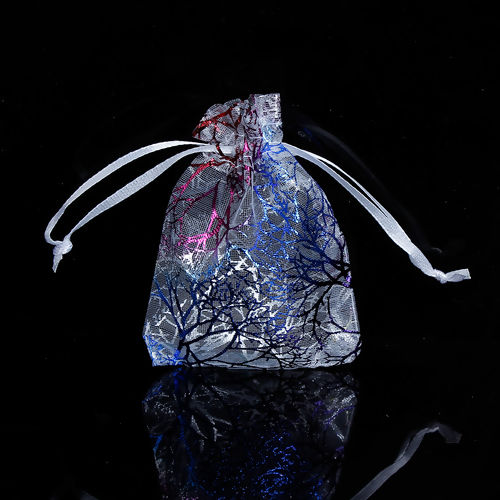 Image de Cadeau de Mariage Sachets en Organza Corail Blanc Rectangle (Espace Utilisable: 7.5x7cm) 9cm x 7cm, 20 Pcs