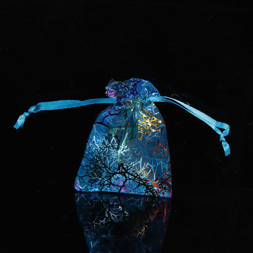 Immagine di Regalo di Matrimonio Organza Sacchetti dei Monili del Organza Disegnabile Corallo Verde Blu Rettangolo Disegno (Spazio Utilizzabile: 7.5x7cm) 90mm x 70mm, 20 Pz