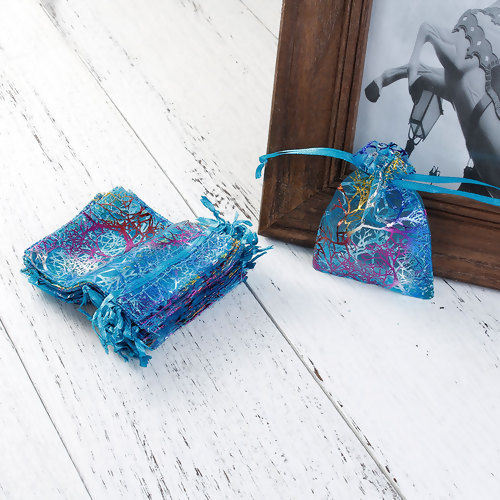 Image de Cadeau de Mariage Sachets en Organza Corail Bleu-Vert Rectangle (Espace Utilisable: 7.5x7cm) 9cm x 7cm, 20 Pcs