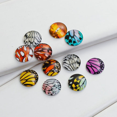 Picture of Glass Butterfly Wing Dome Seals Cabochon Round Flatback At Random Mixed 12mm( 4/8") Dia, 20 PCs