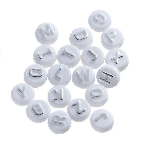 Image de Perles en Acrylique Rond Couleur au Hasard Initial Alphabet/ Lettre 10mm Dia, Taille de Trou: 2.4mm, 100 Pcs
