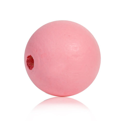 Picture of Hinoki Wood Spacer Beads Round Light Pink About 24mm Dia, Hole: Approx 4.7mm, 20 PCs
