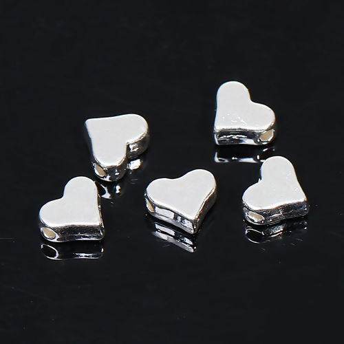 Image de Perles en Alliage de Zinc Cœur Argenté Env. 7mm x 6mm, Trou: env. 1.4mm, 20 Pcs