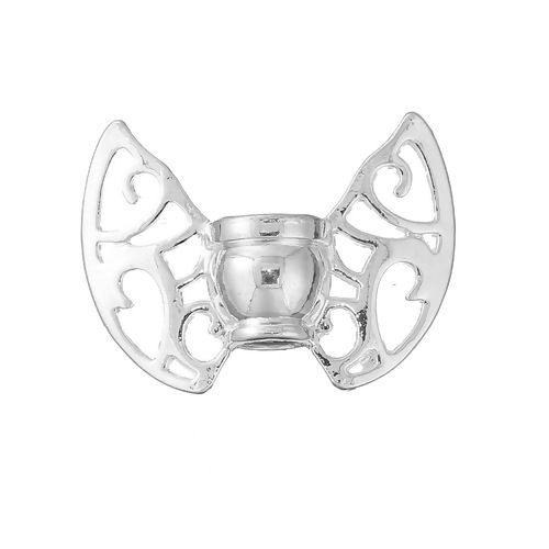 Bild von Zinklegierung Zwischenperlen Spacer Perlen Schmetterling Versilbert Flügel 30mm x 22mm Loch:ca. 2.3mm 3 Stück