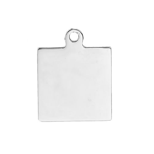 Immagine di 2 Pz Acciaio Inossidabile Etichette di Stampaggio Vuote Charms Quadrato Tono Argento Lucidatura su Entrambi i Lati 25mm x 20mm 