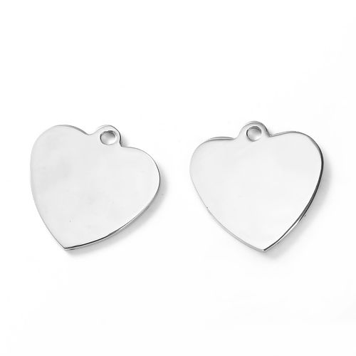 Picture of 2 PCs Stainless Steel Blank Stamping Tags Charms Heart Silver Tone Double-sided Polishing 20mm x 20mm