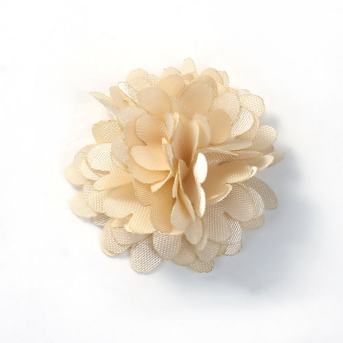 Picture of Fabric Flower For DIY Jewelry Craft Chrysanthemum Flower Beige 35mm(1 3/8") x 35mm(1 3/8"), 5 PCs