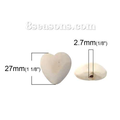 Picture of Natural Hinoki Wood Spacer Beads Heart 27mm x26mm 26mm x25mm, Hole: Approx 2.7mm 2.2mm, 5 PCs