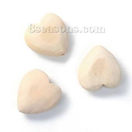 Picture of Natural Hinoki Wood Spacer Beads Heart 27mm x26mm 26mm x25mm, Hole: Approx 2.7mm 2.2mm, 5 PCs