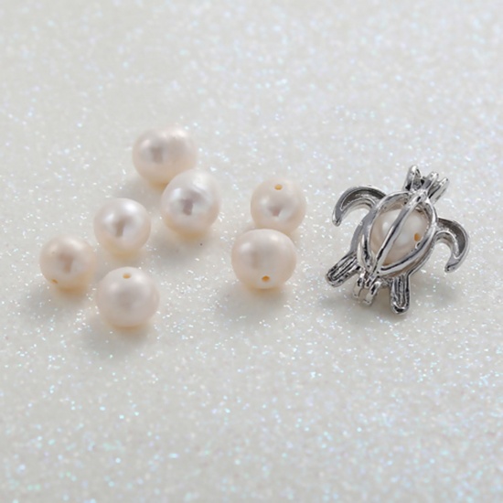 Picture of Freshwater Cultured Pearl Beads Round White About 8mm Dia. - 7mm, Hole: Approx 0.7mm, 10 PCs