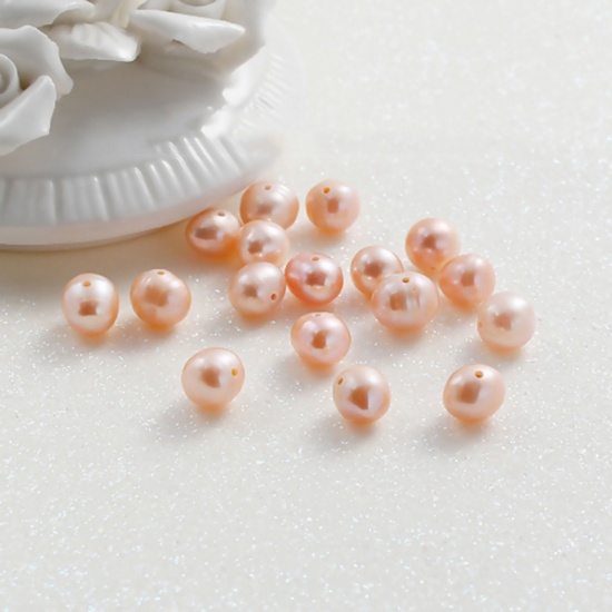 Bild von Süßwasserperlen Zuchtperlen Perlen Rund Pfirsichfarben, ca. 8mm - 7mm, Loch: 0.7mm, 10 Stück