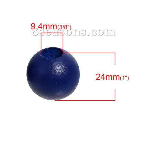 Picture of Hinoki Wood Spacer Beads Round Deep Blue About 24mm Dia, Hole: Approx 9.4mm, 20 PCs