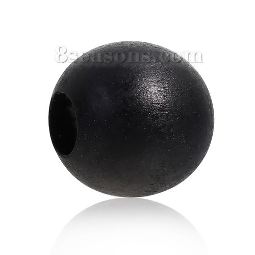 Picture of Hinoki Wood Spacer Beads Round Black About 24mm Dia, Hole: Approx 9.4mm, 20 PCs