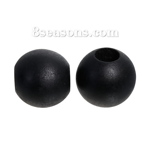 Picture of Hinoki Wood Spacer Beads Round Black About 24mm Dia, Hole: Approx 9.4mm, 20 PCs