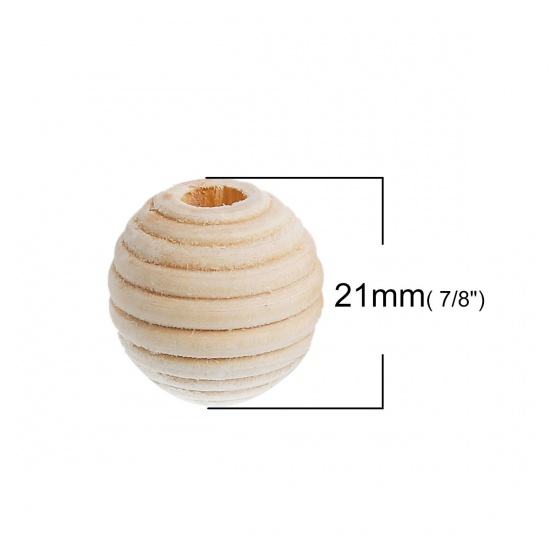 Picture of Natural Hinoki Wood Spacer Beads Round Stripe About 21mm x 20mm, Hole: Approx 6mm, 30 PCs