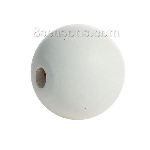 Picture of Hinoki Wood Spacer Beads Round Milk White Painting About 25mm Dia, Hole: Approx 5.4mm, 10 PCs