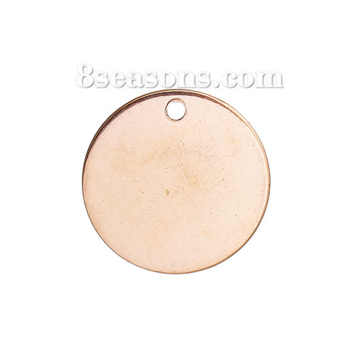 Immagine di Acciaio Inossidabile Etichette di Stampaggio Vuote Charms Tondo Oro Rosa Lucidatura Unilaterale 20mm Dia, 3 Pz