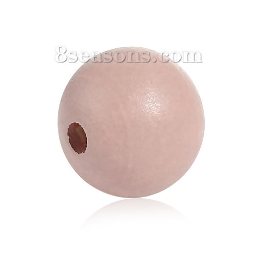 Picture of Hinoki Wood Spacer Beads Round Pale Pinkish Gray Painting About 20mm Dia, Hole: Approx 3.8mm, 30 PCs