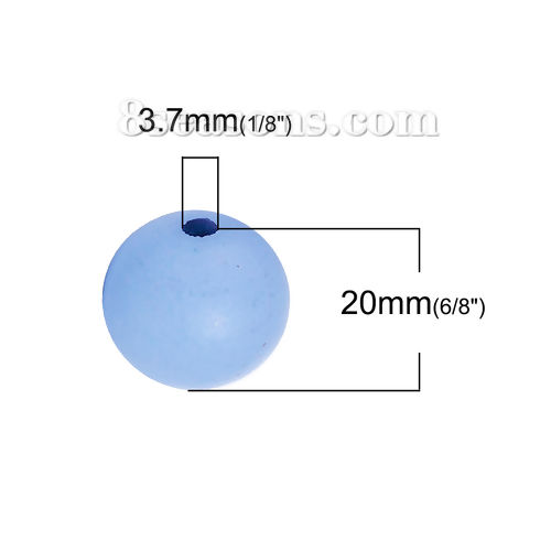 Picture of Hinoki Wood Spacer Beads Round Blue Painting About 20mm Dia, Hole: Approx 3.7mm, 30 PCs
