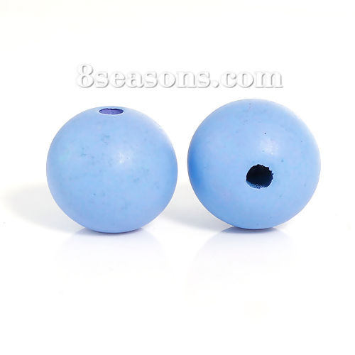 Picture of Hinoki Wood Spacer Beads Round Blue Painting About 20mm Dia, Hole: Approx 3.7mm, 30 PCs