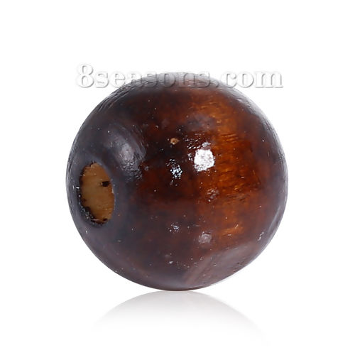 Picture of Pine Wood Spacer Beads Round Coffee Painting About 20mm Dia, Hole: Approx 5.2mm, 100 PCs