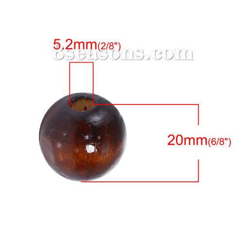 Picture of Pine Wood Spacer Beads Round Coffee Painting About 20mm Dia, Hole: Approx 5.2mm, 100 PCs