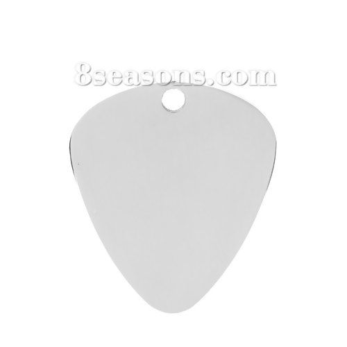 Picture of 2 PCs Titanium Steel Music Blank Stamping Tags Pendants Guitar Picks Plectrum Silver Tone Double-sided Polishing 32mm x 28mm