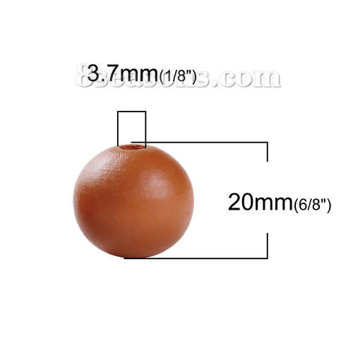 Bild von Hinoki Holz Zwischenperlen Spacer Perlen Rund Orangerot ca. 20mm D., Loch:ca. 3.7mm, 50 Stück