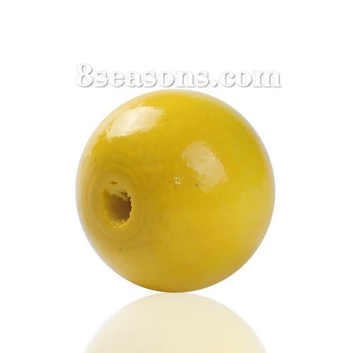 Picture of Hinoki Wood Spacer Beads Round Yellow Painting About 20mm Dia, Hole: Approx 4.1mm, 50 PCs