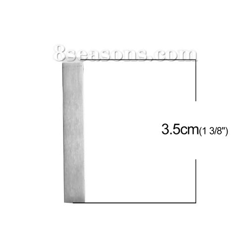 Immagine di Acciaio Inossidabile Etichette di Stampaggio Vuote Ciondoli Cuboide Rettangolo Tono Argento Brunitura a Rulli 35mm x 5mm , 1 Pz