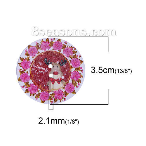 Immagine di Tre-Laminati Bottone da Cucire Scrapbook Due Fori Corona di Natale A Random Alce Disegno 35mm Dia, 50 Pz