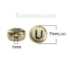 Picture of Acrylic Spacer Beads Round Golden Initial Alphabet/ Letter " U " About 7mm( 2/8") Dia, Hole: Approx 1mm, 300 PCs