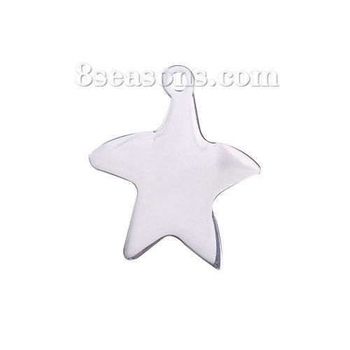 Imagen de Acero Inoxidable Colgantes Charms Estrella de mar Tono de Plata Puede Tallar Llana Un Lado 29mm x 25mm, 3 Unidades