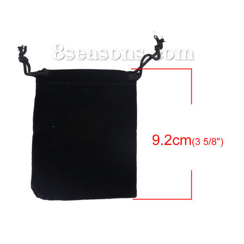 Picture of Velvet Jewelry Gift Bags Drawstring Rectangle Black (Usable Space: Approx 8.7cmx6.5cm) 92mm(3 5/8") x 70mm(2 6/8"), 10 PCs